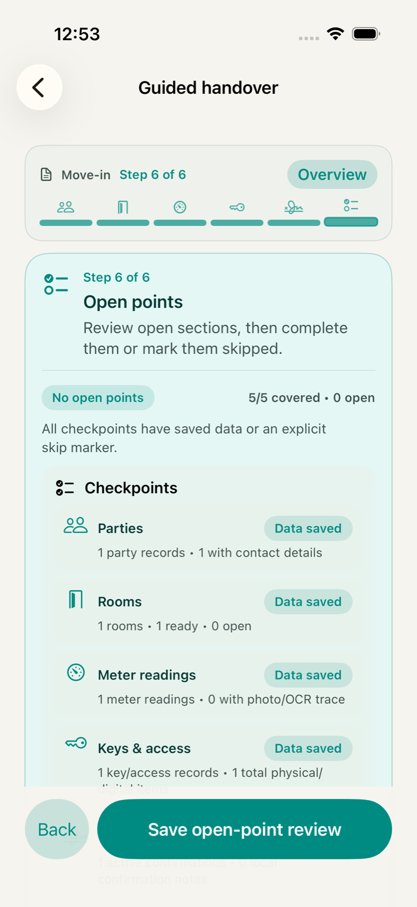 Final check in the KeyClear app listing warnings, blockers and missing information before export